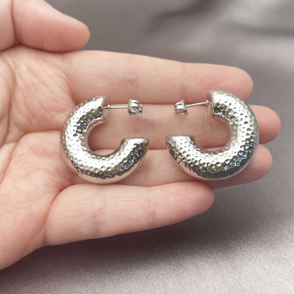 White Gold Filled Medium Hoop, Hollow Design, Polished, Rhodium Finish