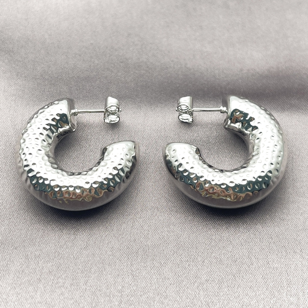 White Gold Filled Medium Hoop, Hollow Design, Polished, Rhodium Finish