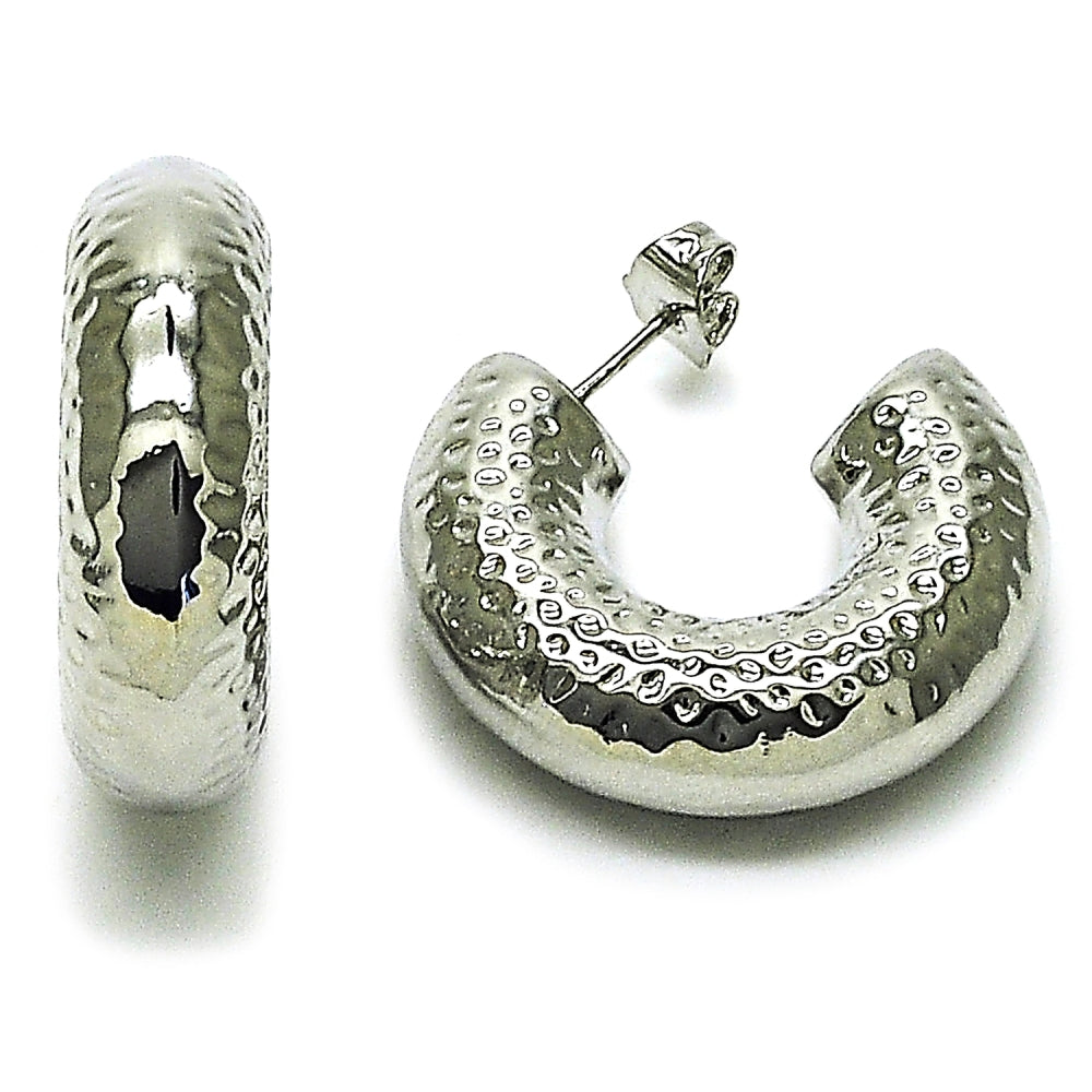 Rhodium Gold Filled Medium Hoop, Hollow Design, Polished, Rhodium Finish