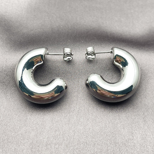 White Gold Filled Medium Hoop, Polished, Rhodium Finish