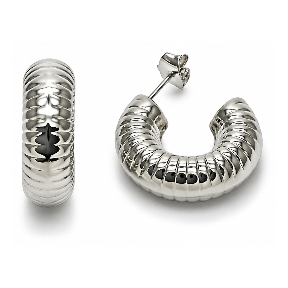 White Gold Filled Stud Earring, Hollow Design, Diamond Cutting Finish, Rhodium Finish