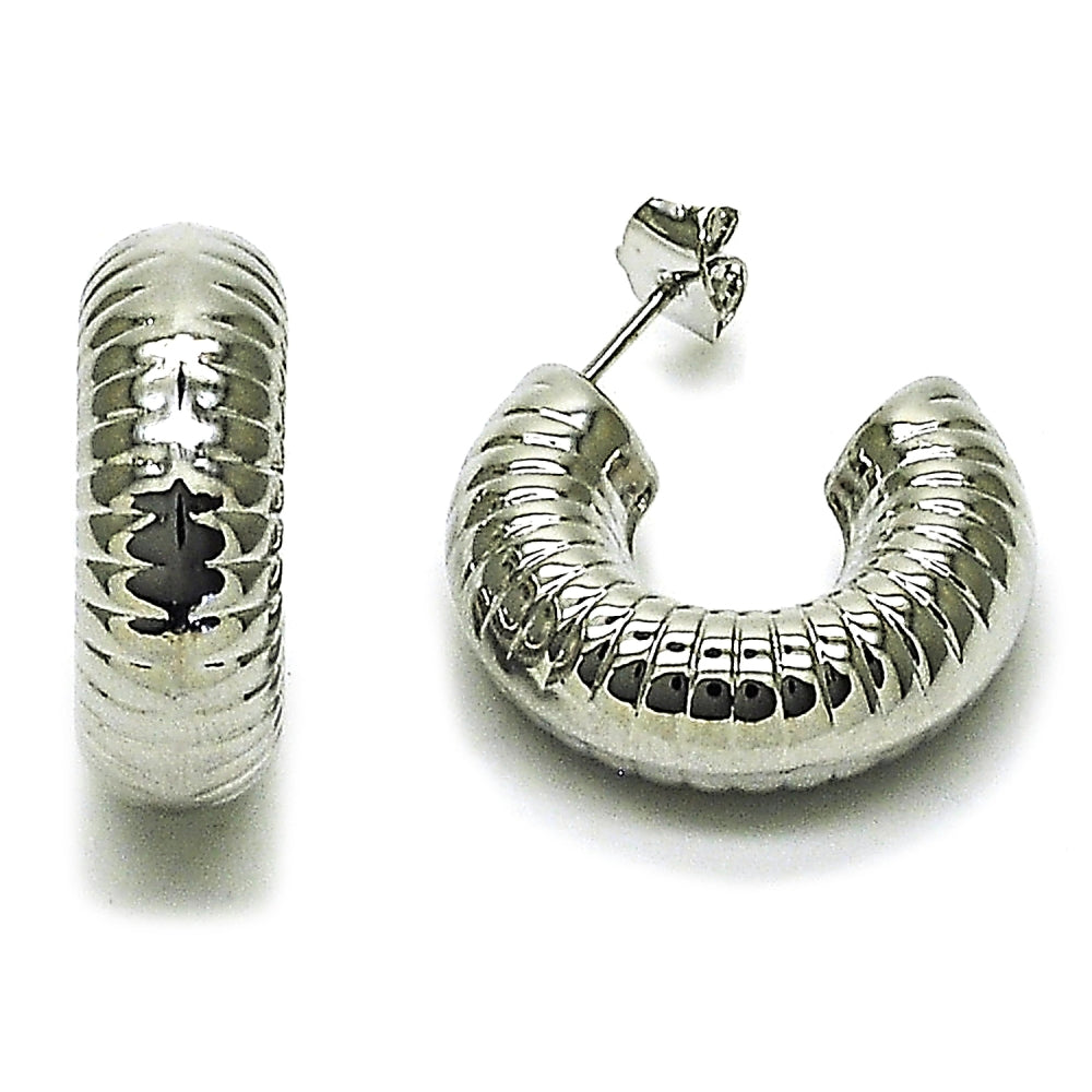 Rhodium Gold Filled Stud Earring, Hollow Design, Diamond Cutting Finish, Rhodium Finish