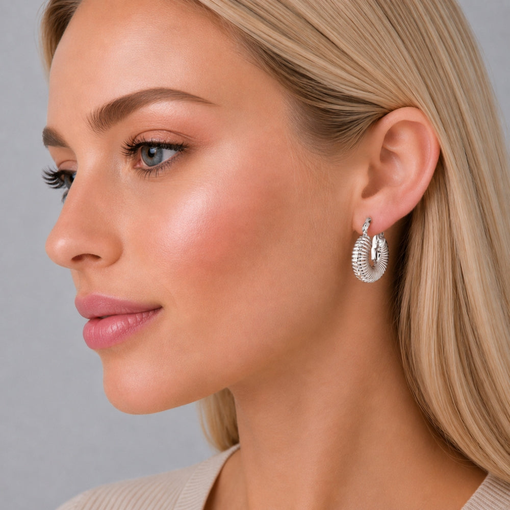Rhodium Gold Filled Small Hoop, Hollow Design, Polished, Rhodium Finish