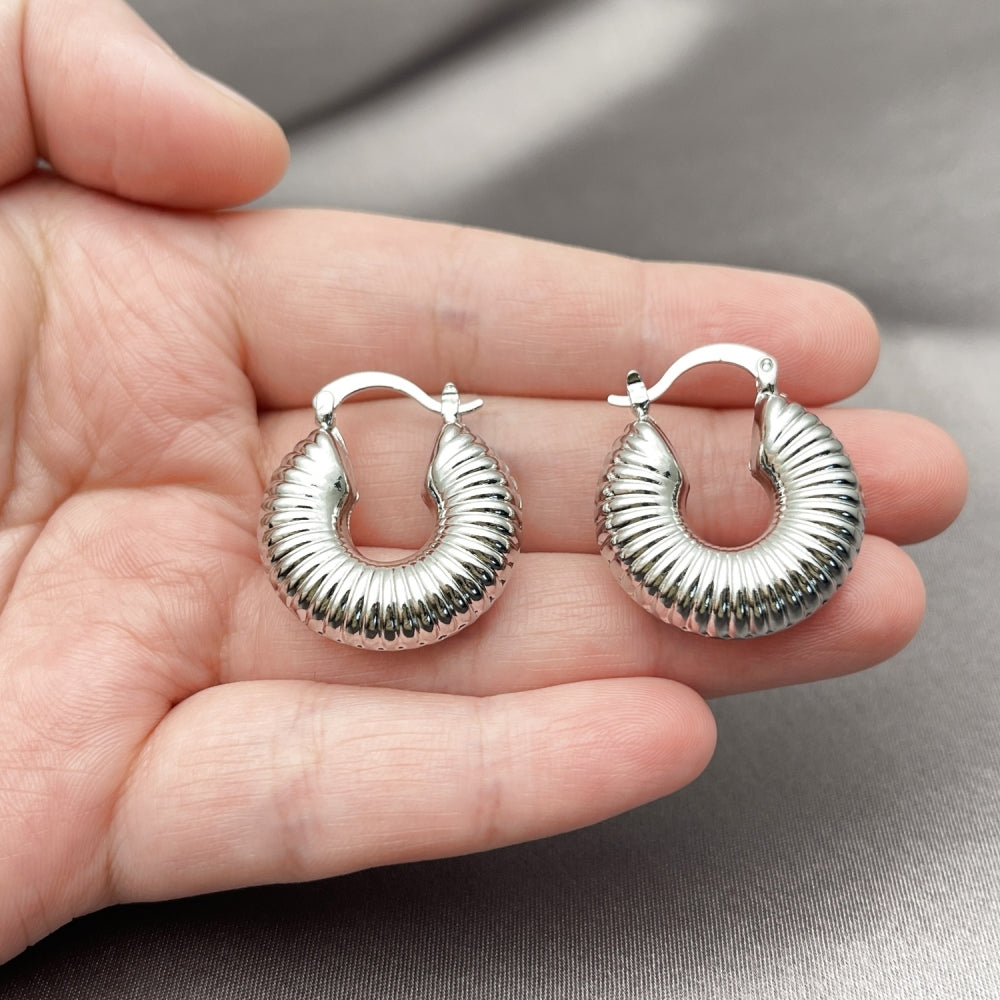 White Gold Filled Small Hoop, Hollow Design, Polished, Rhodium Finish