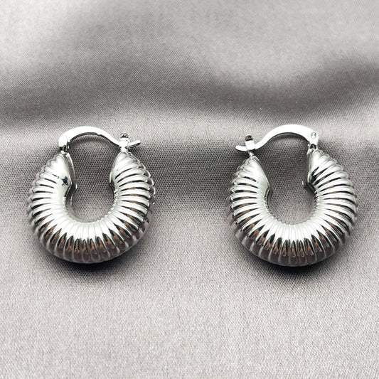 White Gold Filled Small Hoop, Hollow Design, Polished, Rhodium Finish