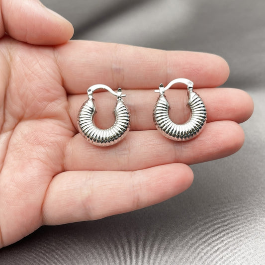 White Gold Filled Small Hoop, Hollow Design, Polished, Rhodium Finish