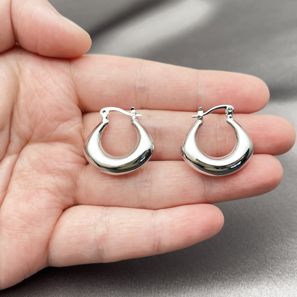 White Gold Filled Small Hoop, Hollow Design, Polished, Rhodium Finish