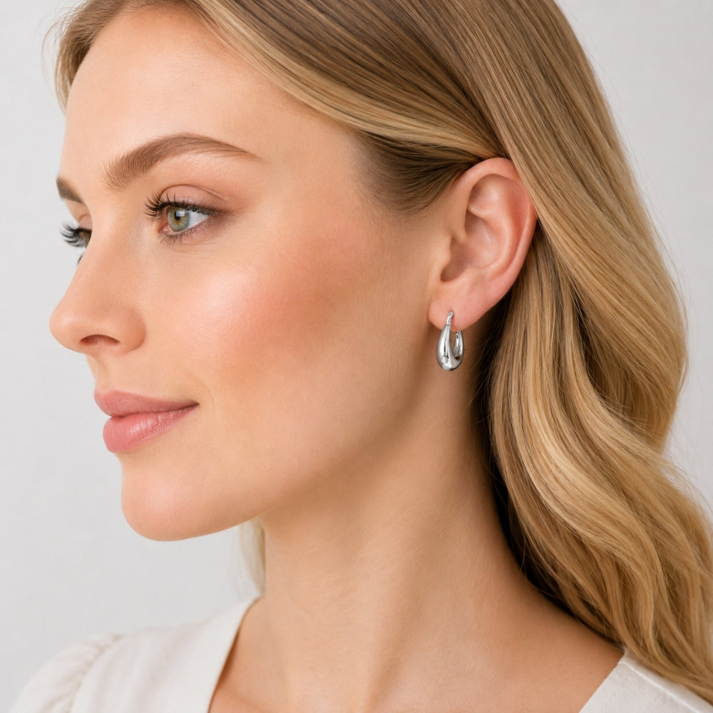 Rhodium Gold Filled Small Hoop, Hollow Design, Polished, Rhodium Finish