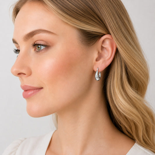 Rhodium Gold Filled Small Hoop, Hollow Design, Polished, Rhodium Finish