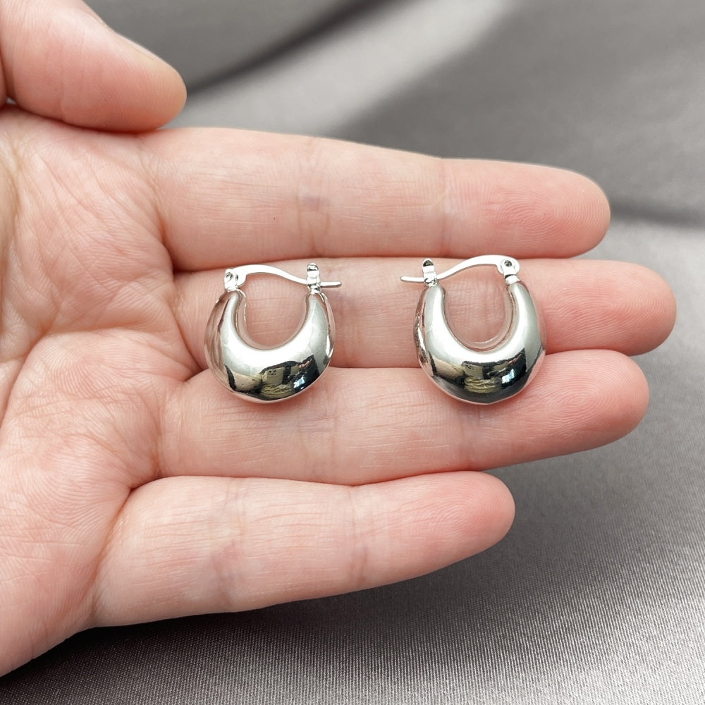 White Gold Filled Small Hoop, Hollow Design, Polished, Rhodium Finish