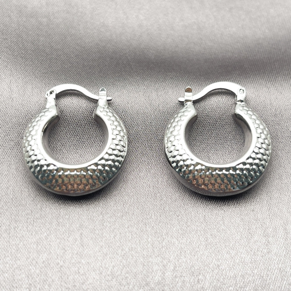 White Gold Filled Small Hoop, Hollow Design, Diamond Cutting Finish, Rhodium Finish