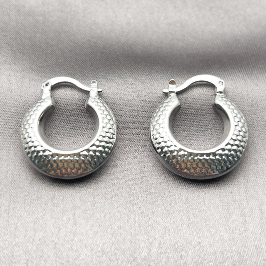 White Gold Filled Small Hoop, Hollow Design, Diamond Cutting Finish, Rhodium Finish