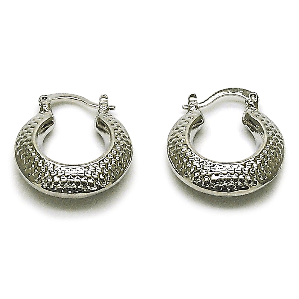 Rhodium Gold Filled Small Hoop, Hollow Design, Diamond Cutting Finish, Rhodium Finish