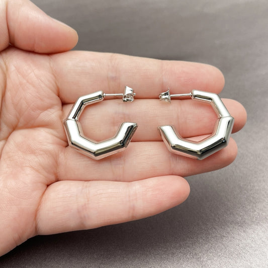 Rhodium Gold Filled Small Hoop, Hollow Design, Polished, Rhodium Finish