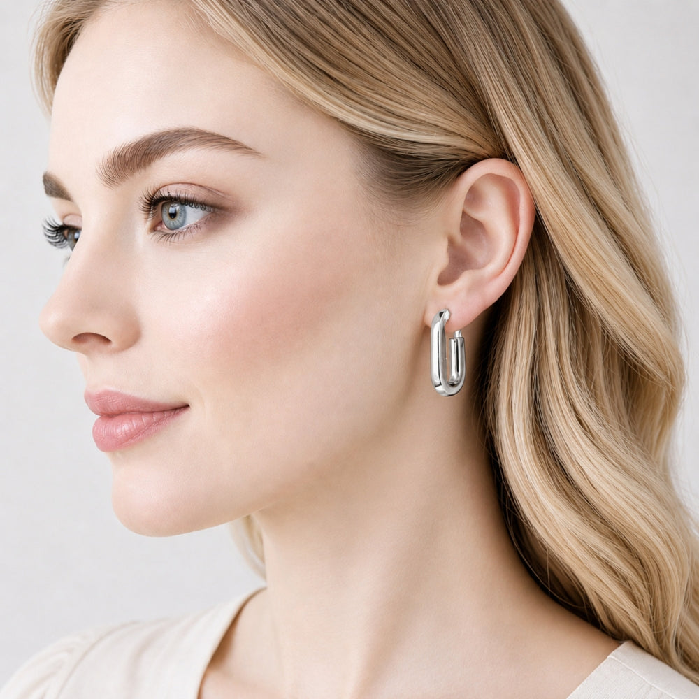 Rhodium Gold Filled Stud Earring, Hollow Design, Polished, Rhodium Finish