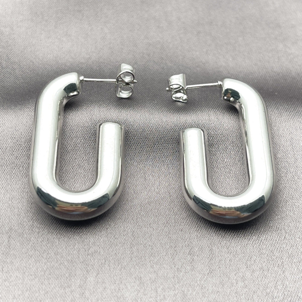 White Gold Filled Stud Earring, Hollow Design, Polished, Rhodium Finish