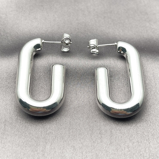 White Gold Filled Stud Earring, Hollow Design, Polished, Rhodium Finish