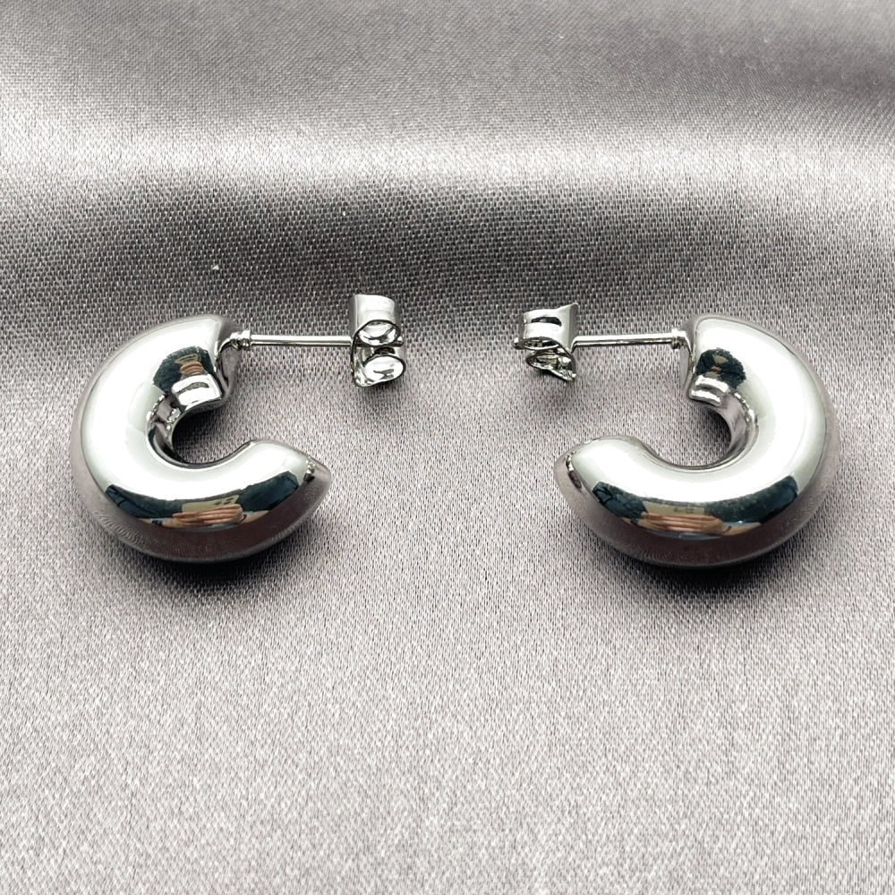 White Gold Filled Stud Earring, Hollow Design, Polished, Rhodium Finish