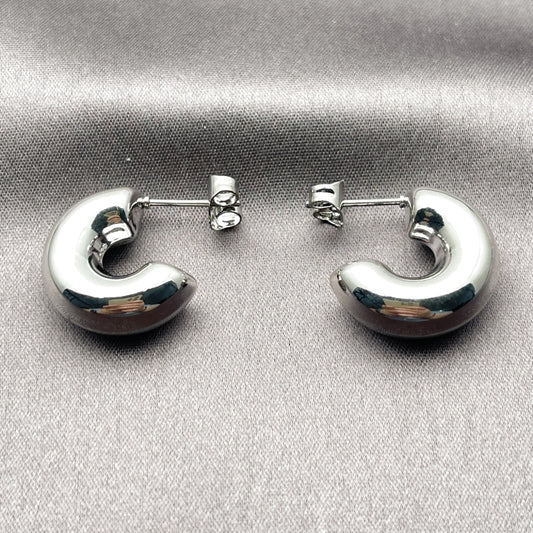White Gold Filled Stud Earring, Hollow Design, Polished, Rhodium Finish