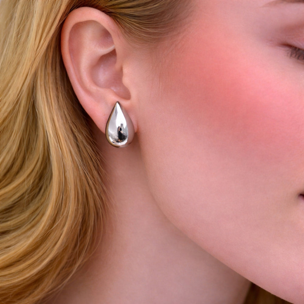 Rhodium Gold Filled Stud Earring, Teardrop and Hollow Design, Polished, Rhodium Finish