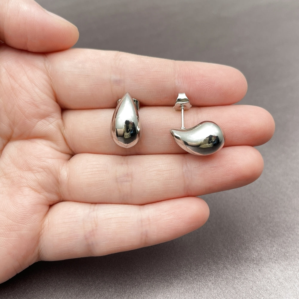 White Gold Filled Stud Earring, Teardrop and Hollow Design, Polished, Rhodium Finish