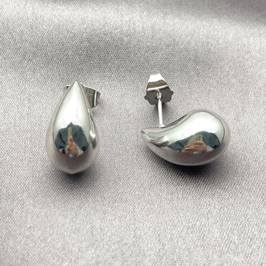 White Gold Filled Stud Earring, Teardrop and Hollow Design, Polished, Rhodium Finish