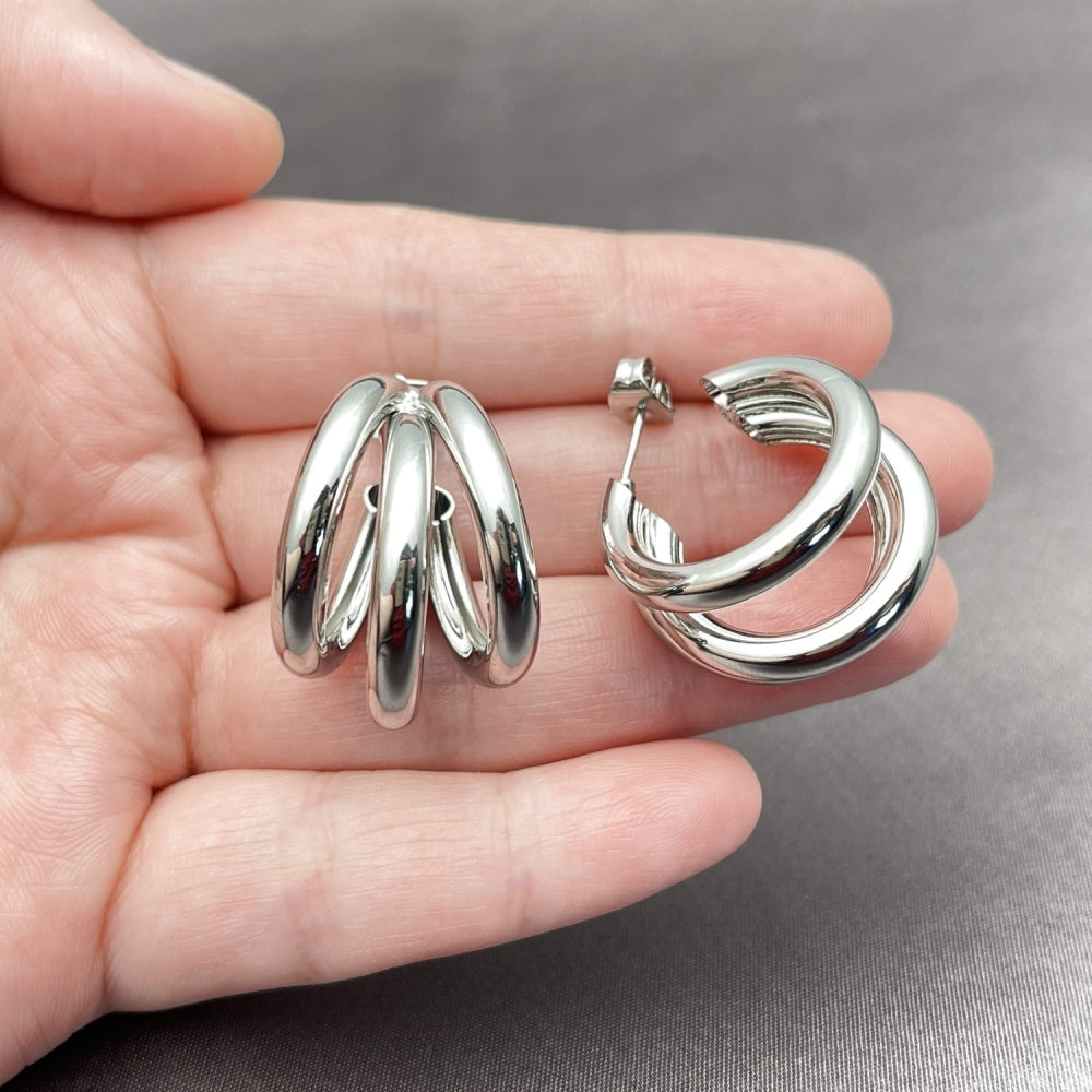 White Gold Filled Small Hoop, Hollow Design, Polished, Rhodium Finish