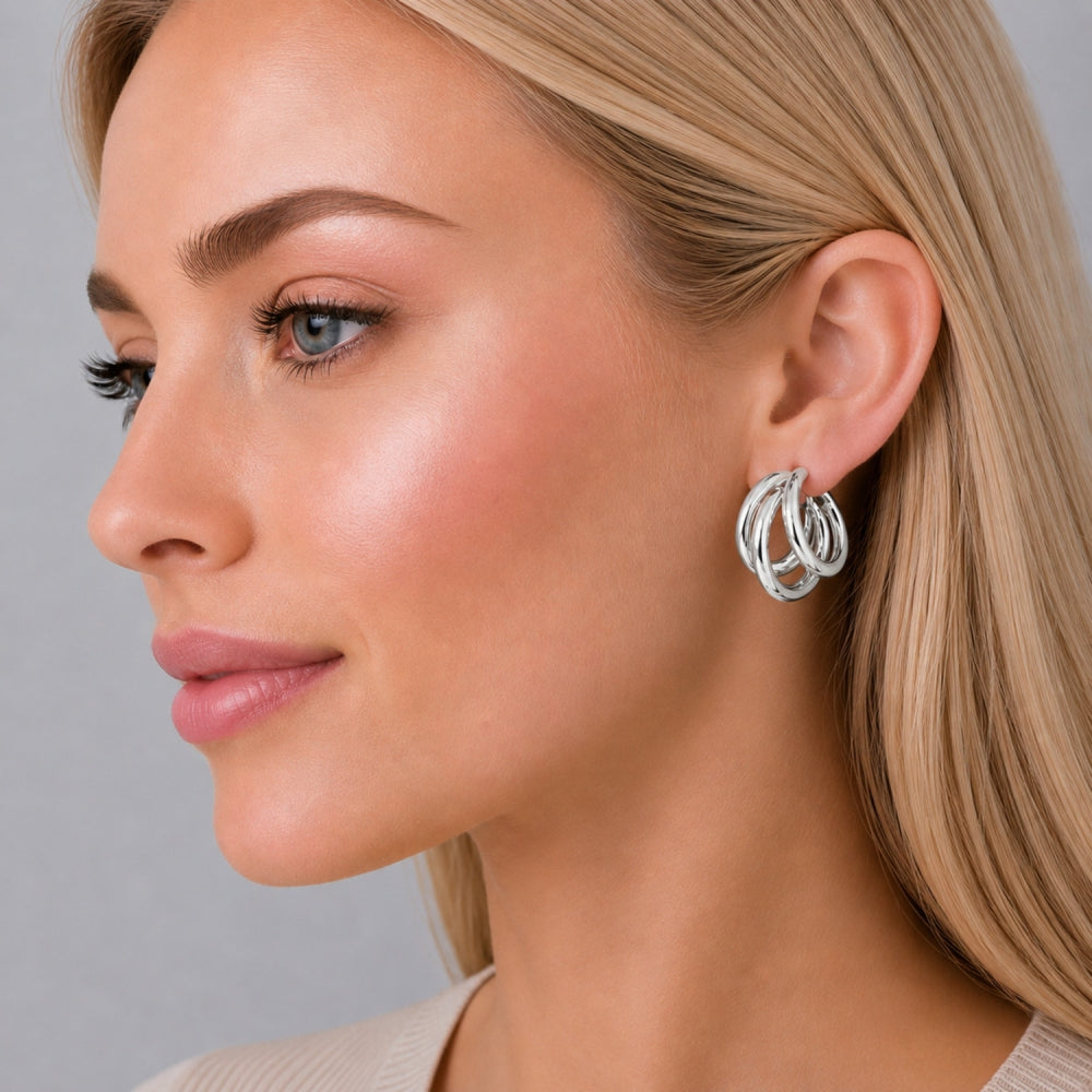 Rhodium Gold Filled Small Hoop, Hollow Design, Polished, Rhodium Finish