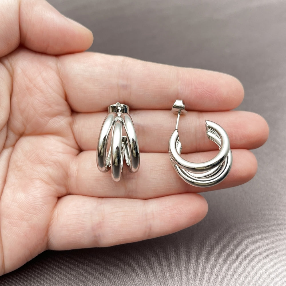 White Gold Filled Small Hoop, Hollow Design, Polished, Rhodium Finish