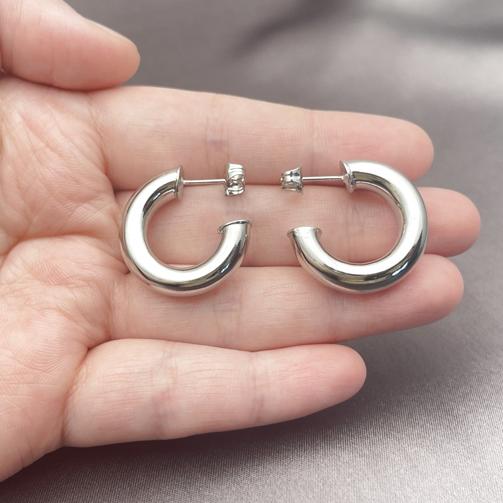 White Gold Filled Small Hoop, Hollow Design, Polished, Rhodium Finish