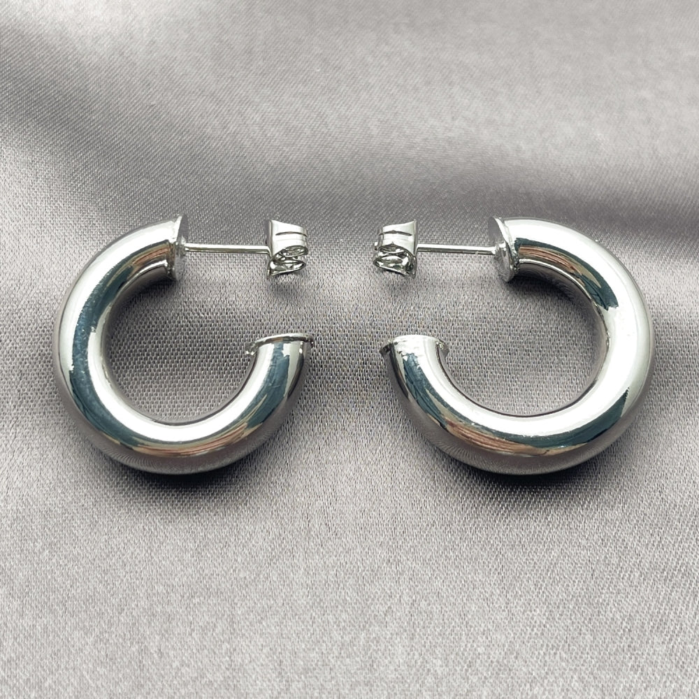 White Gold Filled Small Hoop, Hollow Design, Polished, Rhodium Finish