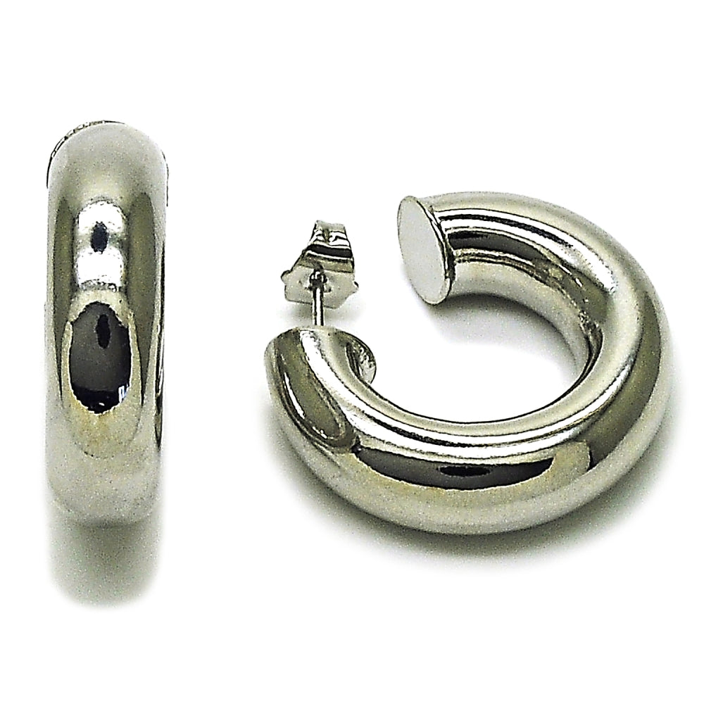 Rhodium Gold Filled Medium Hoop, Hollow Design, Polished, Rhodium Finish