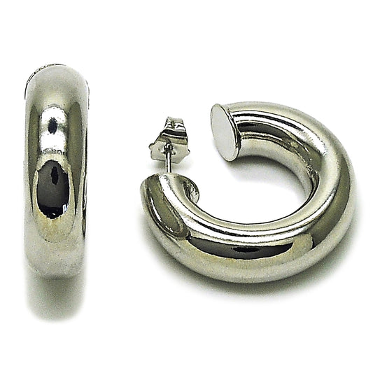 Rhodium Gold Filled Medium Hoop, Hollow Design, Polished, Rhodium Finish