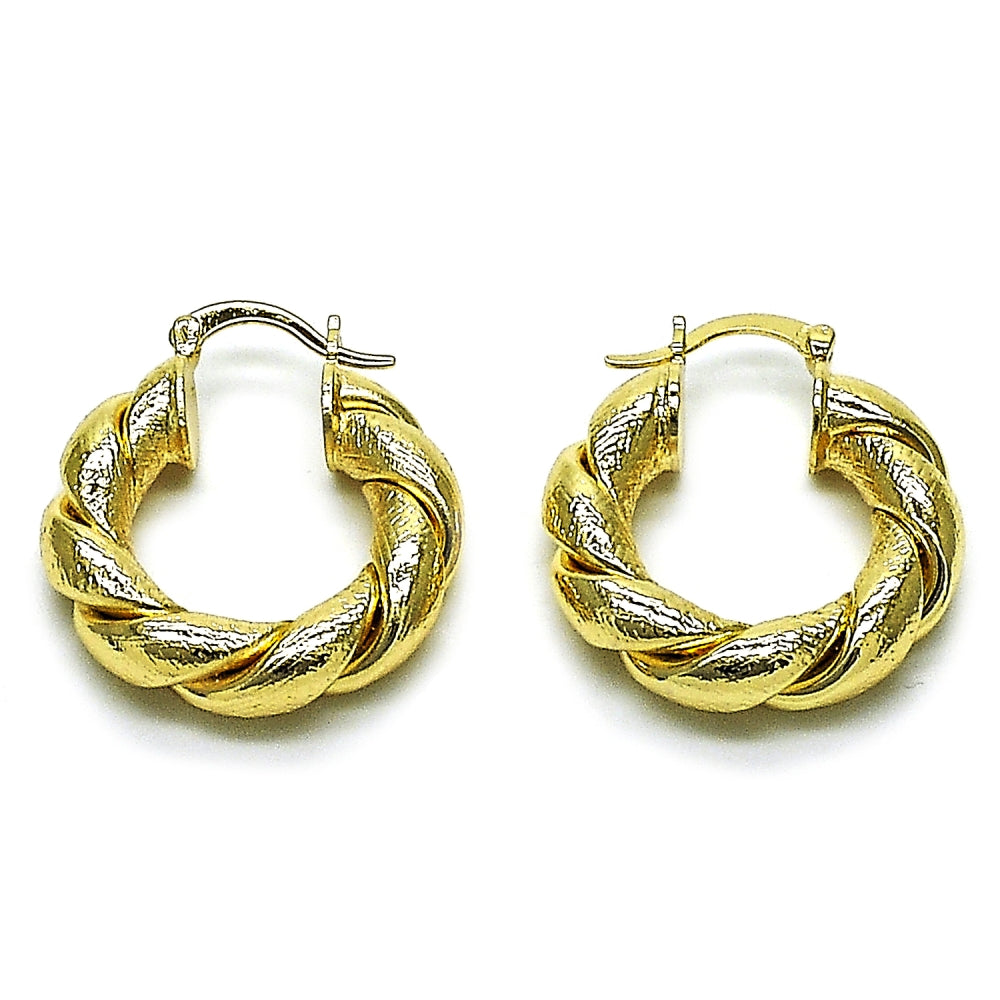 Oro Laminado Medium Hoop, Gold Filled Style Twist and Hollow Design, Matte Finish, Golden Finish