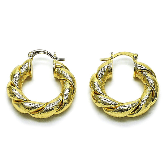 Oro Laminado Medium Hoop, Gold Filled Style Twist and Hollow Design, Matte Finish, Golden Finish