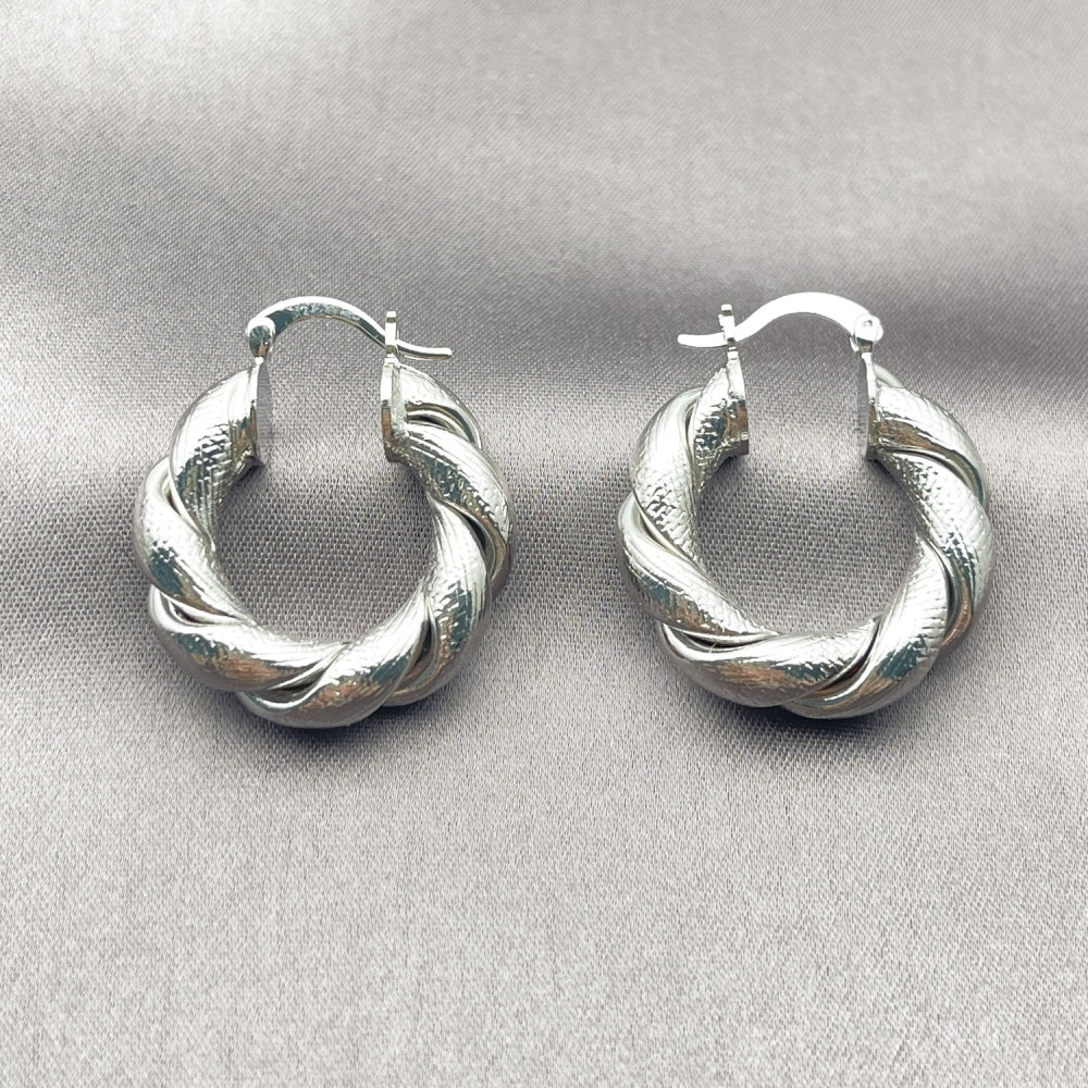 White Gold Filled Medium Hoop, Twist and Hollow Design, Matte Finish, Rhodium Finish