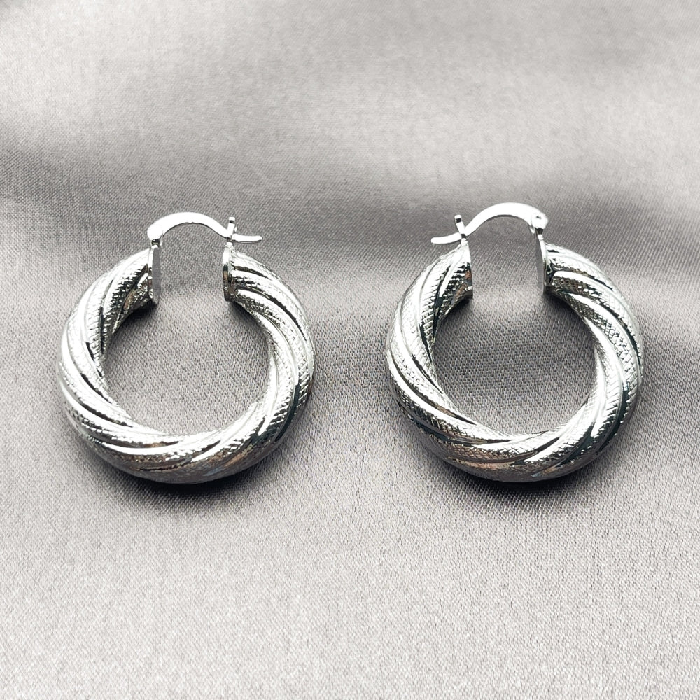 White Gold Filled Medium Hoop, Hollow Design, Matte Finish, Rhodium Finish