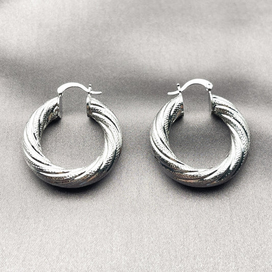 Rhodium Gold Filled Medium Hoop, Hollow Design, Matte Finish, Rhodium Finish