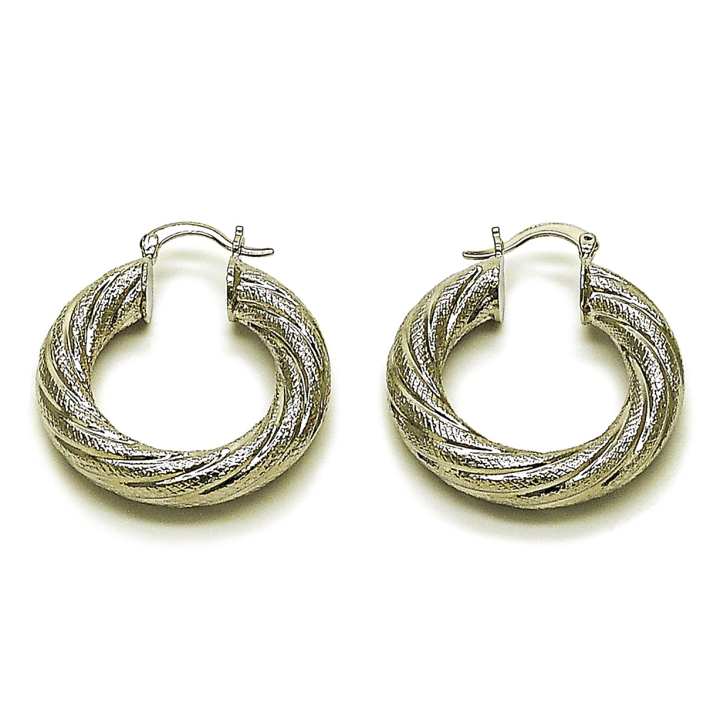 Rhodium Gold Filled Medium Hoop, Hollow Design, Matte Finish, Rhodium Finish