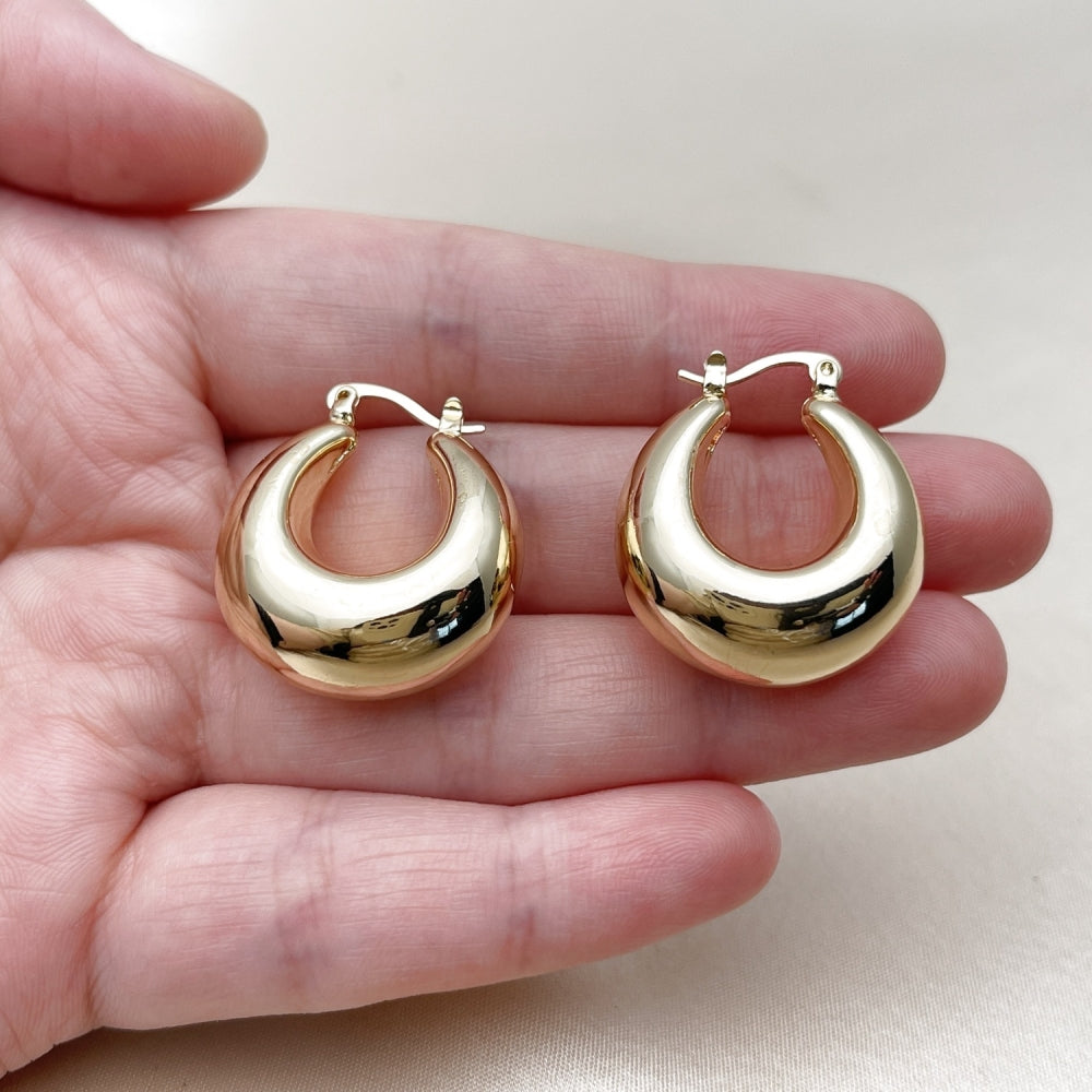 Oro Laminado Small Hoop, Gold Filled Style Hollow Design, Polished, Golden Finish