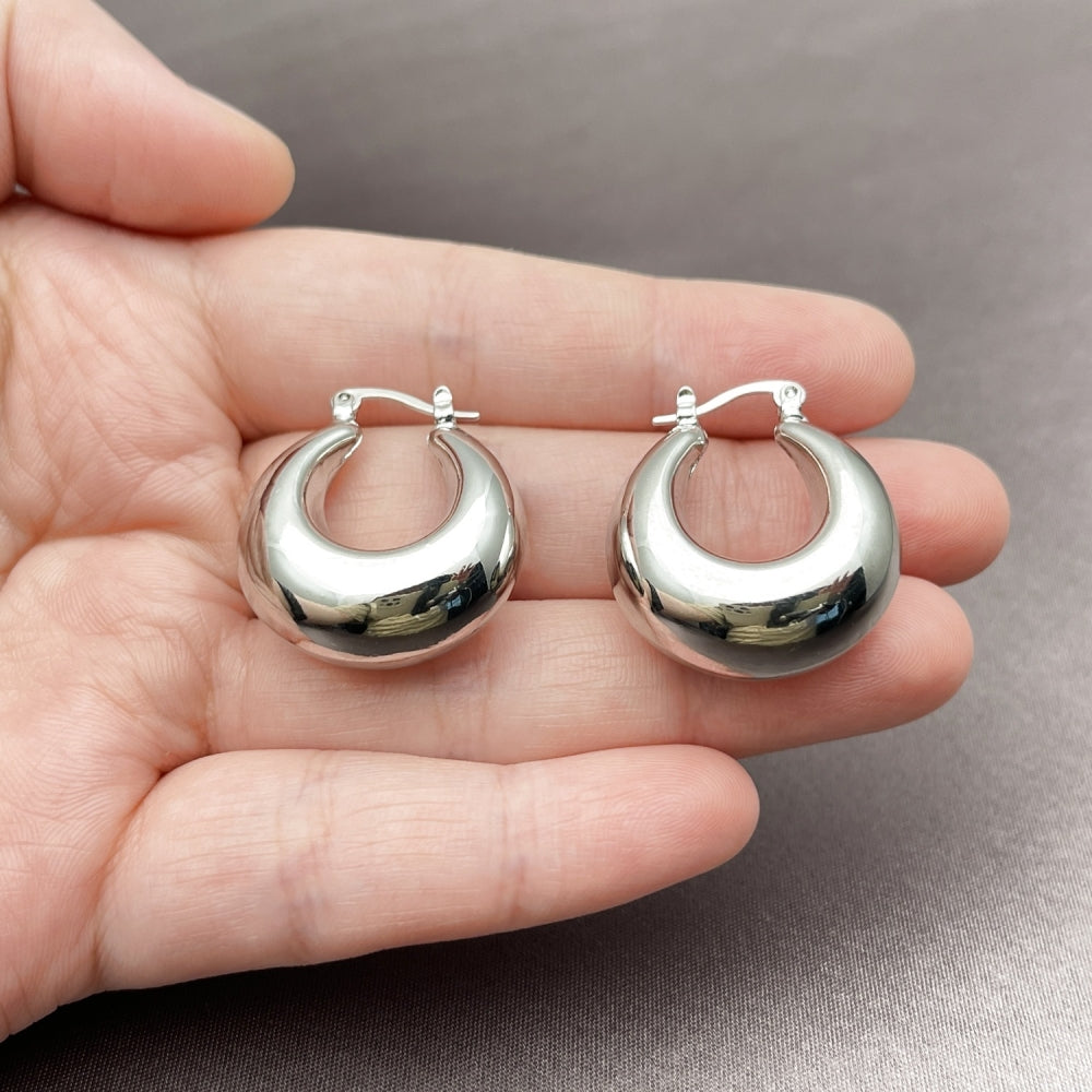 White Gold Filled Small Hoop, Hollow Design, Polished, Rhodium Finish
