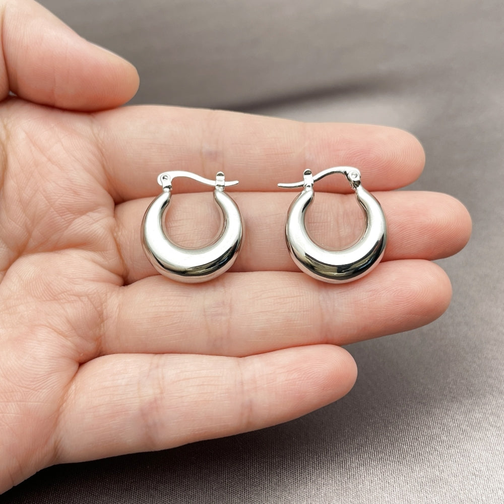 White Gold Filled Small Hoop, Hollow Design, Polished, Rhodium Finish
