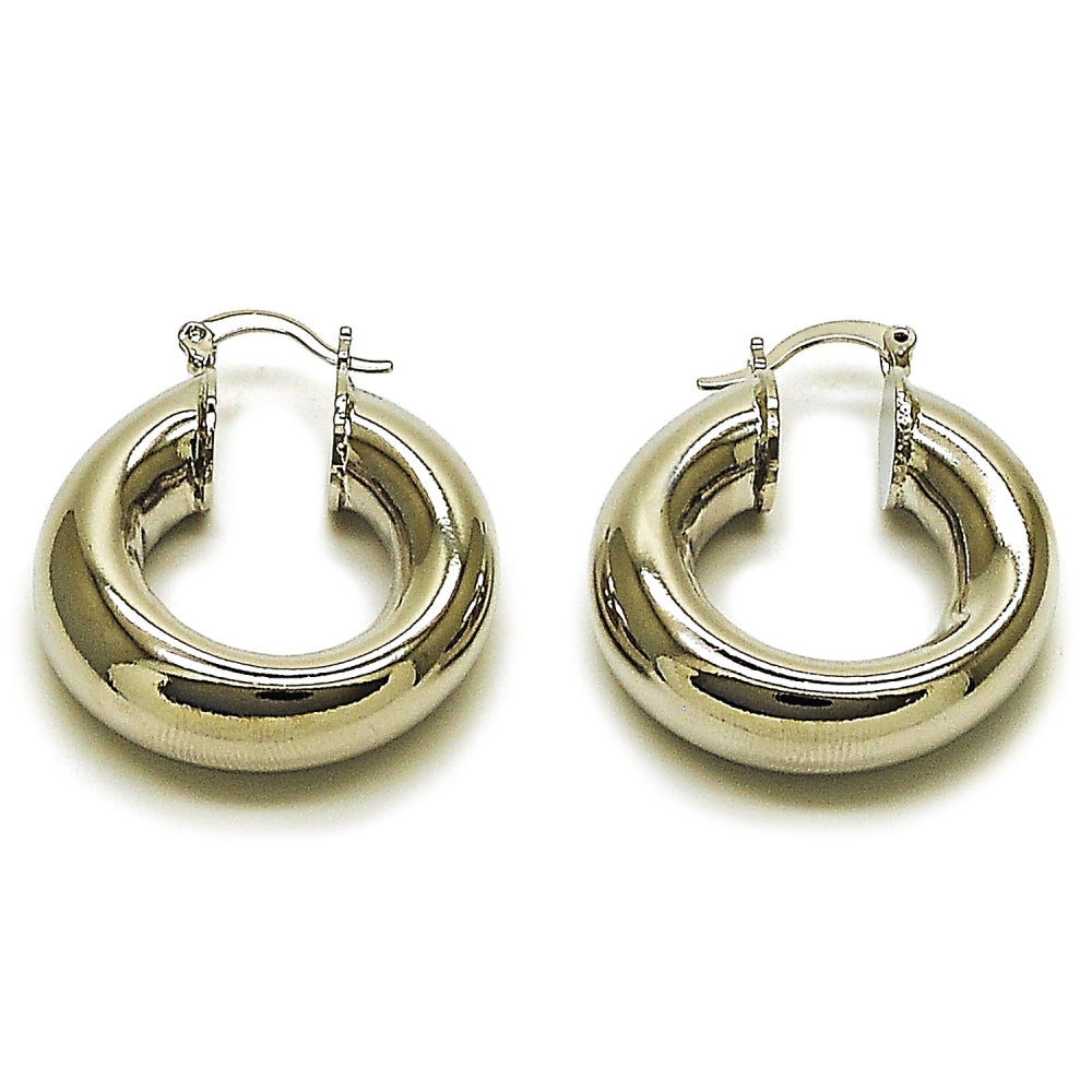 Rhodium Gold Filled Medium Hoop, Hollow Design, Polished, Rhodium Finish