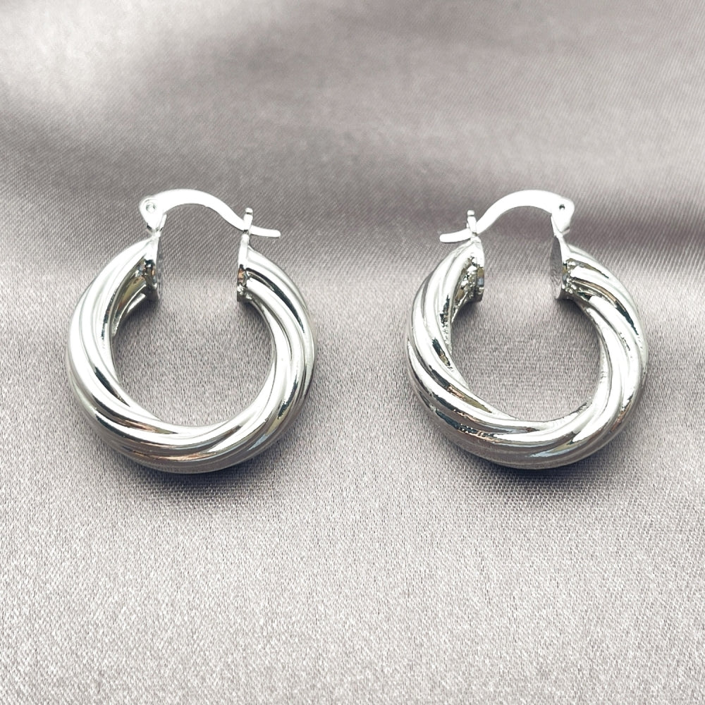 White Gold Filled Small Hoop, Twist and Hollow Design, Polished, Rhodium Finish