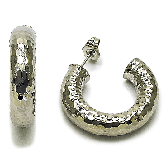 Rhodium Gold Filled Medium Hoop, Hollow Design, Diamond Cutting Finish, Rhodium Finish