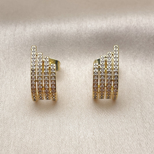 Oro Laminado Stud Earring, Gold Filled Style with White Micro Pave, Polished, Golden Finish