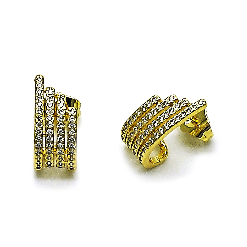 Oro Laminado Stud Earring, Gold Filled Style with White Micro Pave, Polished, Golden Finish