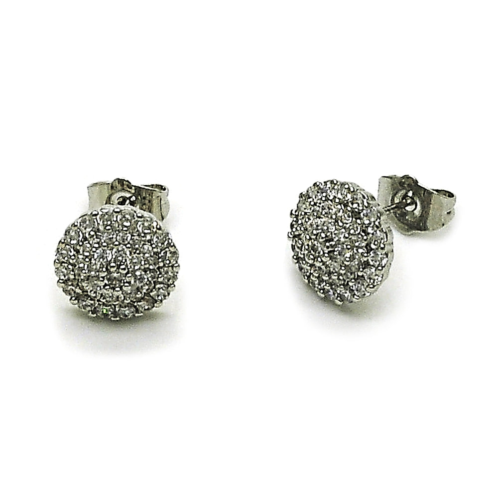 Rhodium Gold Filled Stud Earring, Flower Design, with White Cubic Zirconia, Polished, Rhodium Finish