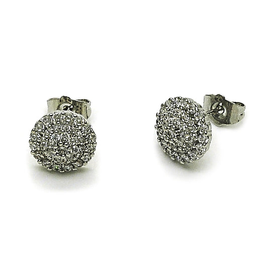 Rhodium Gold Filled Stud Earring, Flower Design, with White Cubic Zirconia, Polished, Rhodium Finish