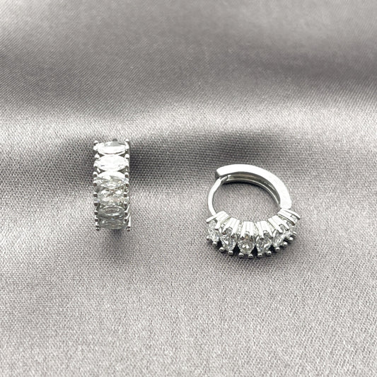 Rhodium Gold Filled Huggie Hoop, with White Cubic Zirconia, Polished, Rhodium Finish
